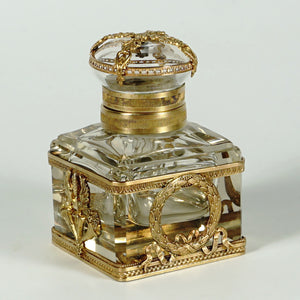 Antique French Gilt Bronze Cut Crystal Inkwell Neoclassical Empire