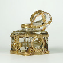 Load image into Gallery viewer, Antique French Gilt Bronze Cut Crystal Inkwell Neoclassical Empire
