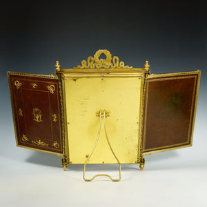 Antique French Napoleon III Empire Style Gilt Bronze Ormolu Folding Triptych Dressing Table Vanity Mirror