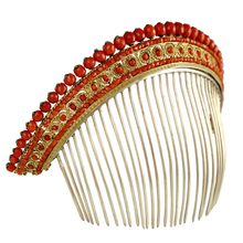 Load image into Gallery viewer, Antique French Empire Coral Hair Comb Diadem Tiara Gold Vermeil Silver
