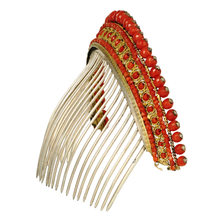 Load image into Gallery viewer, Antique French Empire Coral Hair Comb Diadem Tiara Gold Vermeil Silver
