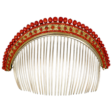 Load image into Gallery viewer, Antique French Empire Coral Hair Comb Diadem Tiara Gold Vermeil Silver
