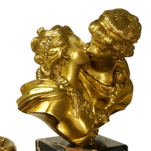 Load image into Gallery viewer, French Gilt Bronze Nero Portoro Marble Inkwell, Lovers Sculpture, Desk Ink Stand
