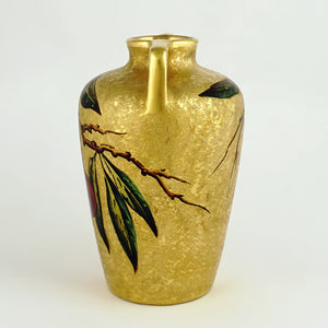 French Limoges Porcelain Vase Gold Gilded Hand Painted Cherries