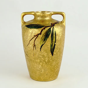French Limoges Porcelain Vase Gold Gilded Hand Painted Cherries