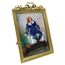 Load image into Gallery viewer, Antique French Limoges Enamel on Copper Plaque Smoking Cavalier Miniature Portrait Painting
