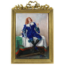 Load image into Gallery viewer, Antique French Limoges Enamel on Copper Plaque Smoking Cavalier Miniature Portrait Painting

