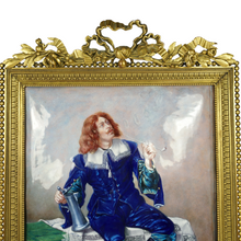 Load image into Gallery viewer, Antique French Limoges Enamel on Copper Plaque Smoking Cavalier Miniature Portrait Painting
