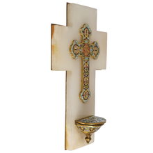 Load image into Gallery viewer, Antique French Champleve Enamel Bronze &amp; White Onyx Holy Water Font
