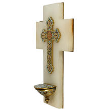 Load image into Gallery viewer, Antique French Champleve Enamel Bronze &amp; White Onyx Holy Water Font
