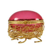 Load image into Gallery viewer, Antique French Palais Royal Cranberry Glass Egg Box Sewing Etui Necessaire
