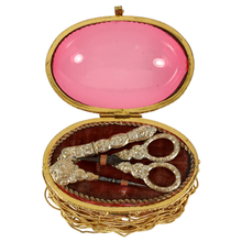 Load image into Gallery viewer, Antique French Palais Royal Cranberry Glass Egg Box Sewing Etui Necessaire
