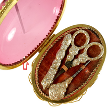 Load image into Gallery viewer, Antique French Palais Royal Cranberry Glass Egg Box Sewing Etui Necessaire
