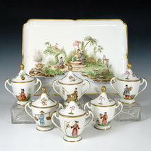 Load image into Gallery viewer, Antique French Paris Porcelain Hand Painted Pots de Creme and Tray Set
