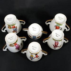 Antique French Paris Porcelain Hand Painted Pots de Creme and Tray Set