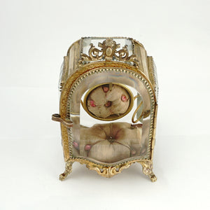 Antique Victorian Beveled Glass Ormolu Pocket Watch Holder Display Vitrine Box Cabinet
