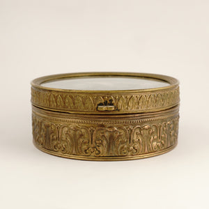 Antique French Miniature Portrait Bronze Jewelry Box, Painting of Lovers
