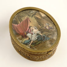 Load image into Gallery viewer, Antique French Miniature Portrait Bronze Jewelry Box, Painting of Lovers

