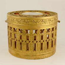 Load image into Gallery viewer, Antique French Miniature Portrait Box Pink Enamel Gilt Bronze Ormolu Glass Powder Jar
