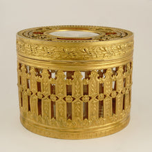 Load image into Gallery viewer, Antique French Miniature Portrait Box Pink Enamel Gilt Bronze Ormolu Glass Powder Jar
