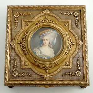 Large Antique French Miniature Portrait Gilt Bronze Jewelry Box, Princesse Lamballe