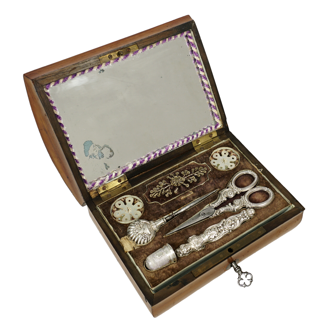 Antique French Palais Royal Silver Sewing Box Etui Necessaire