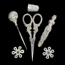 Load image into Gallery viewer, Antique French Palais Royal Silver Sewing Box Etui Necessaire
