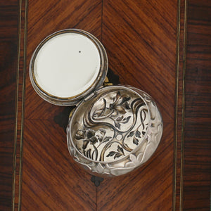 Antique French .800 Silver Art Nouveau Chatelaine Compact Mirror, Locket Box, Mistletoe & Flowers