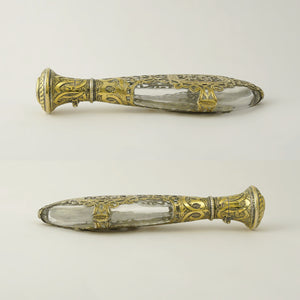 Antique French .800 Silver Perfume Bottle Pierced & Engraved Gold Vermeil Tear Drop Shaped Scent Bottle