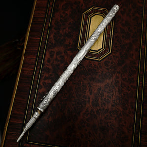 Victorian French Silver Propelling Mechanical Sliding Pencil, Floral Engraving