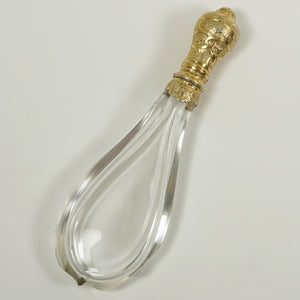 Antique French Perfume Bottle Silver & Cut Crystal, Gold Vermeil Tear Drop Shaped Laydown Scent Bottle
