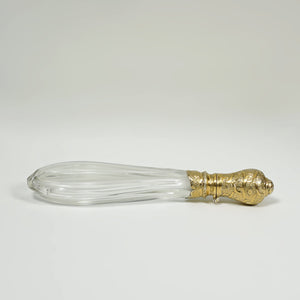 Antique French Perfume Bottle Silver & Cut Crystal, Gold Vermeil Tear Drop Shaped Laydown Scent Bottle