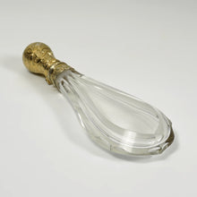 Load image into Gallery viewer, Antique French Perfume Bottle Silver &amp; Cut Crystal, Gold Vermeil Tear Drop Shaped Laydown Scent Bottle
