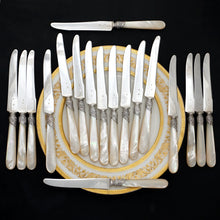 Load image into Gallery viewer, Antique French Sterling Silver Set of 18 Knives, Mother of Pearl Handles, Cutlery Knife Service
