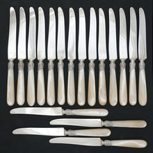 Load image into Gallery viewer, Antique French Sterling Silver Set of 18 Knives, Mother of Pearl Handles, Cutlery Knife Service
