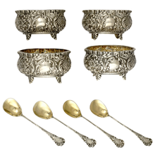Load image into Gallery viewer, Antique French .800 Silver Open Salt Cellars &amp; Spoons Set of 4, Boxed
