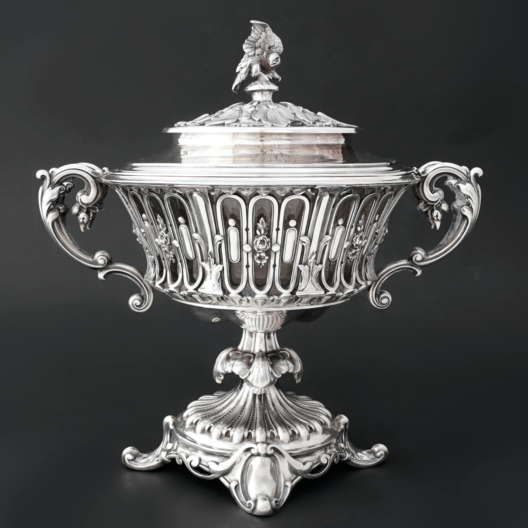 Antique French Sterling Silver Confiturier, Drageoir Centerpiece Bowl