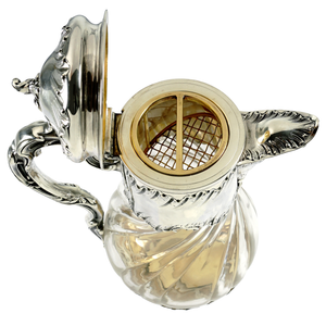 Antique French Sterling Silver Glass Water Pitcher Decanter, Lemonade, Orange Juice