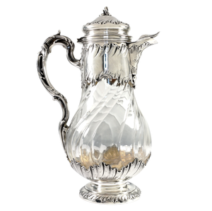 Antique French Sterling Silver Glass Water Pitcher Decanter, Lemonade, Orange Juice