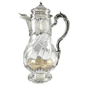 Antique French Sterling Silver Glass Water Pitcher Decanter, Lemonade, Orange Juice