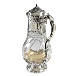 Antique French Sterling Silver Glass Water Pitcher Decanter, Lemonade, Orange Juice