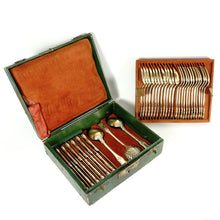 Load image into Gallery viewer, Antique French Sterling Silver 39pc Flatware Set, Knives, Gold Vermeil
