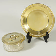 Load image into Gallery viewer, Antique French Sterling Silver Vermeil Glass Cheese Butter Serving Dish, Beurrier

