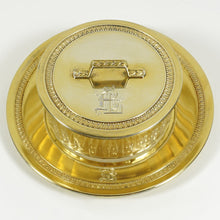 Load image into Gallery viewer, Antique French Sterling Silver Vermeil Glass Cheese Butter Serving Dish, Beurrier
