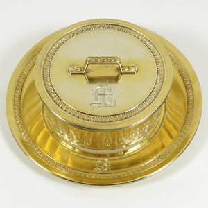 Antique French Sterling Silver Vermeil Glass Cheese Butter Serving Dish, Beurrier