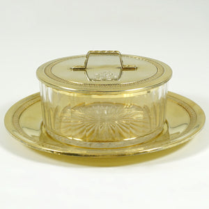 Antique French Sterling Silver Vermeil Glass Cheese Butter Serving Dish, Beurrier
