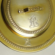 Load image into Gallery viewer, Antique French Sterling Silver Vermeil Glass Cheese Butter Serving Dish, Beurrier
