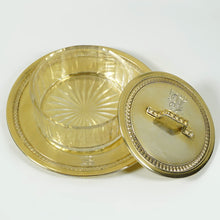Load image into Gallery viewer, Antique French Sterling Silver Vermeil Glass Cheese Butter Serving Dish, Beurrier
