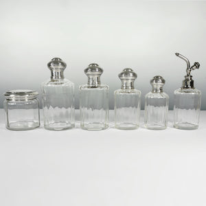 French Sterling Silver Glass Perfume Bottle Powder Jar Set Vanity Dresser Table