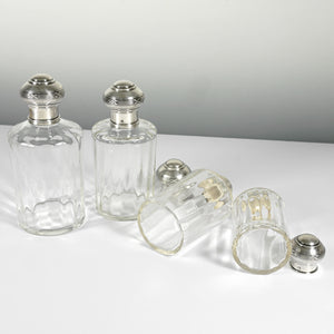 French Sterling Silver Glass Perfume Bottle Powder Jar Set Vanity Dresser Table